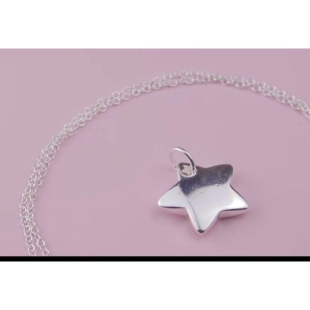NEW 925 Sterling Silver Solid Star Pendant Necklace, 16-18”